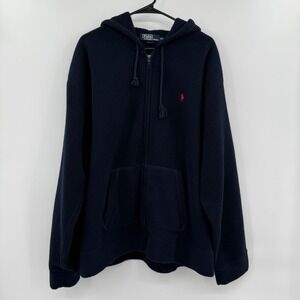 90s Y2K Vintage Polo Ralph Lauren‎ Zip Fleece full zip Hoodie Navy XXL